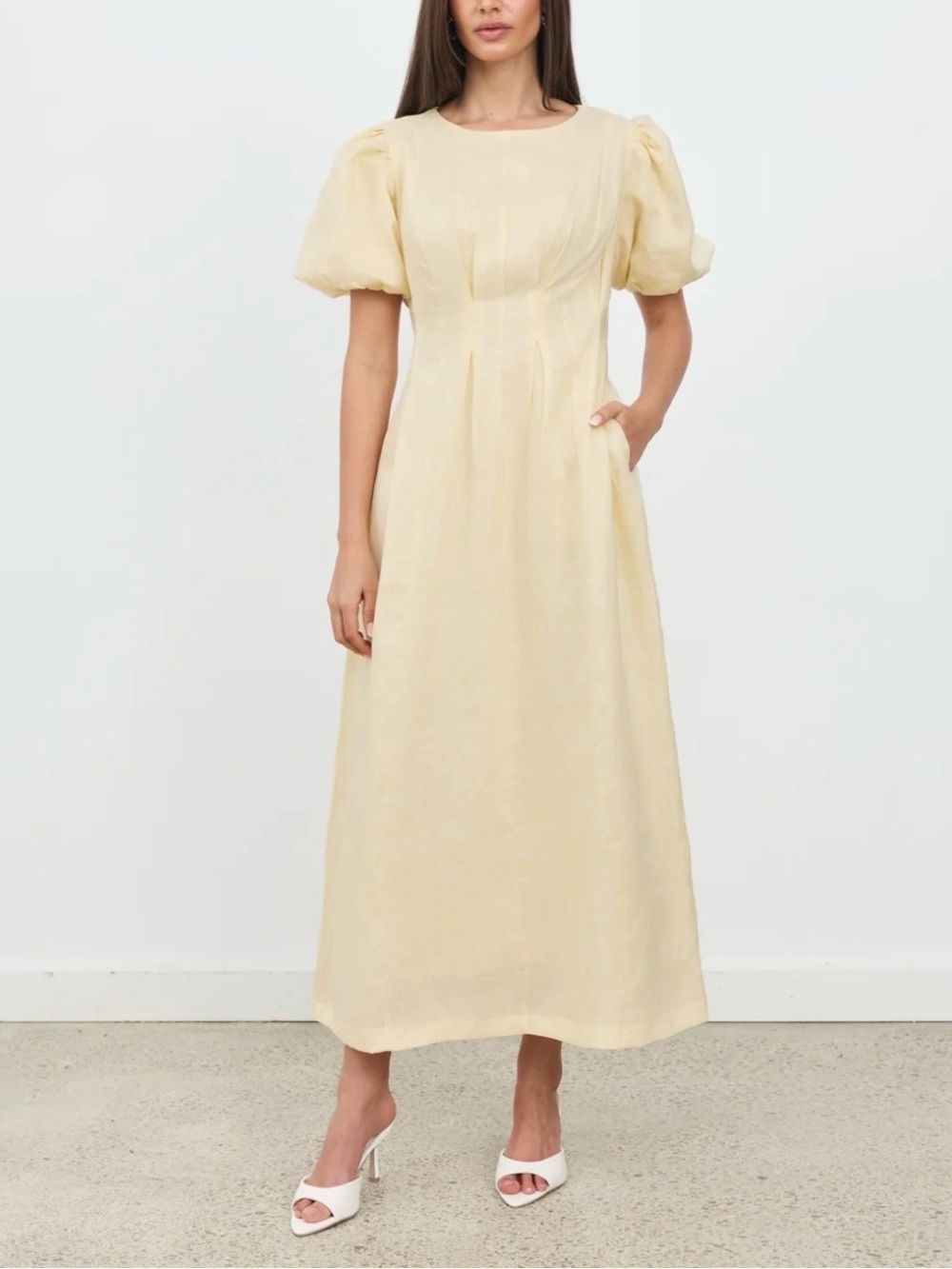 Butter Yellow Air Linen Maxi Dress L